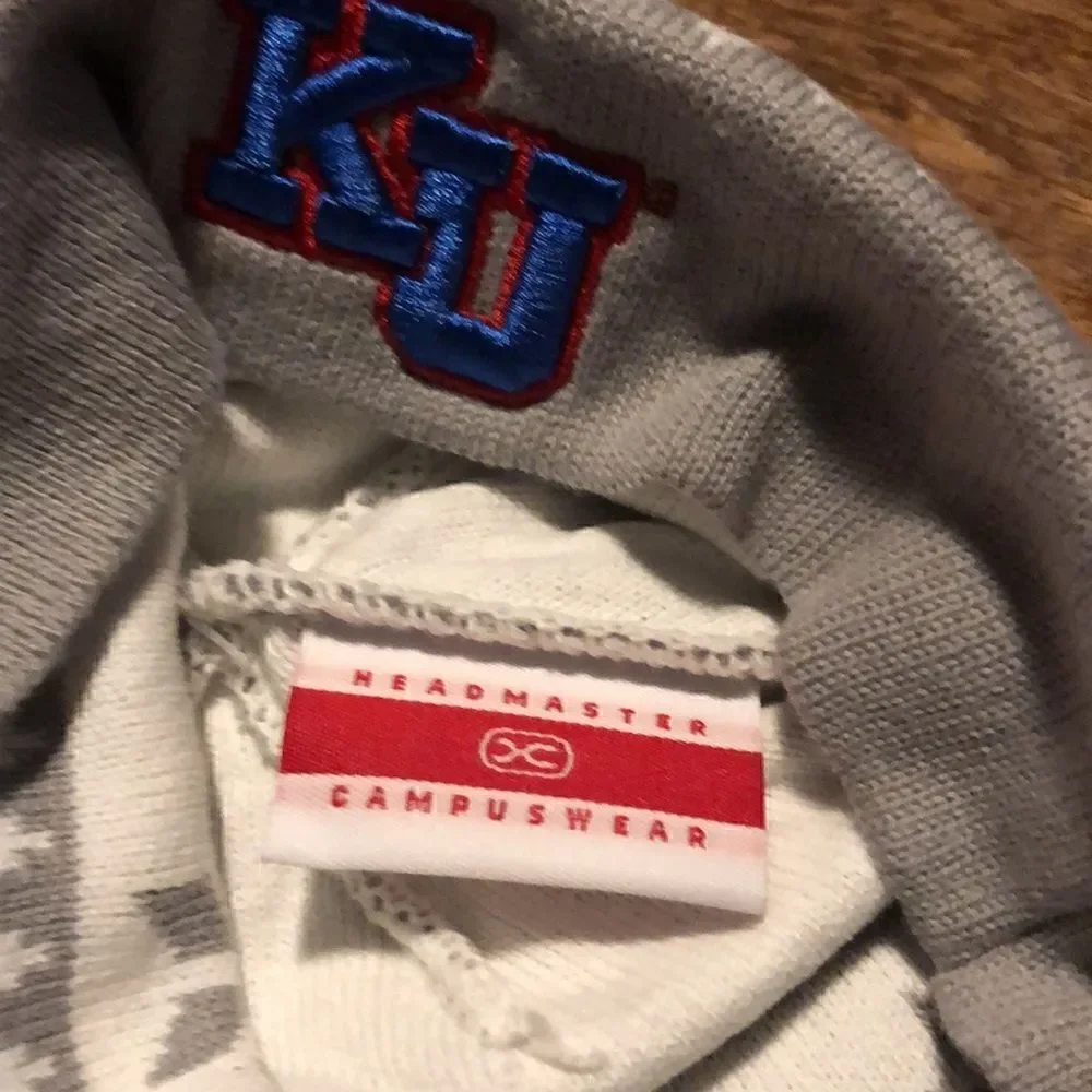 KANSAS JAYHAWKS HEADMASTER CAMPUSWEAR EMBROIDERED GRAY AND WHITE KNIT BEANIE CAP